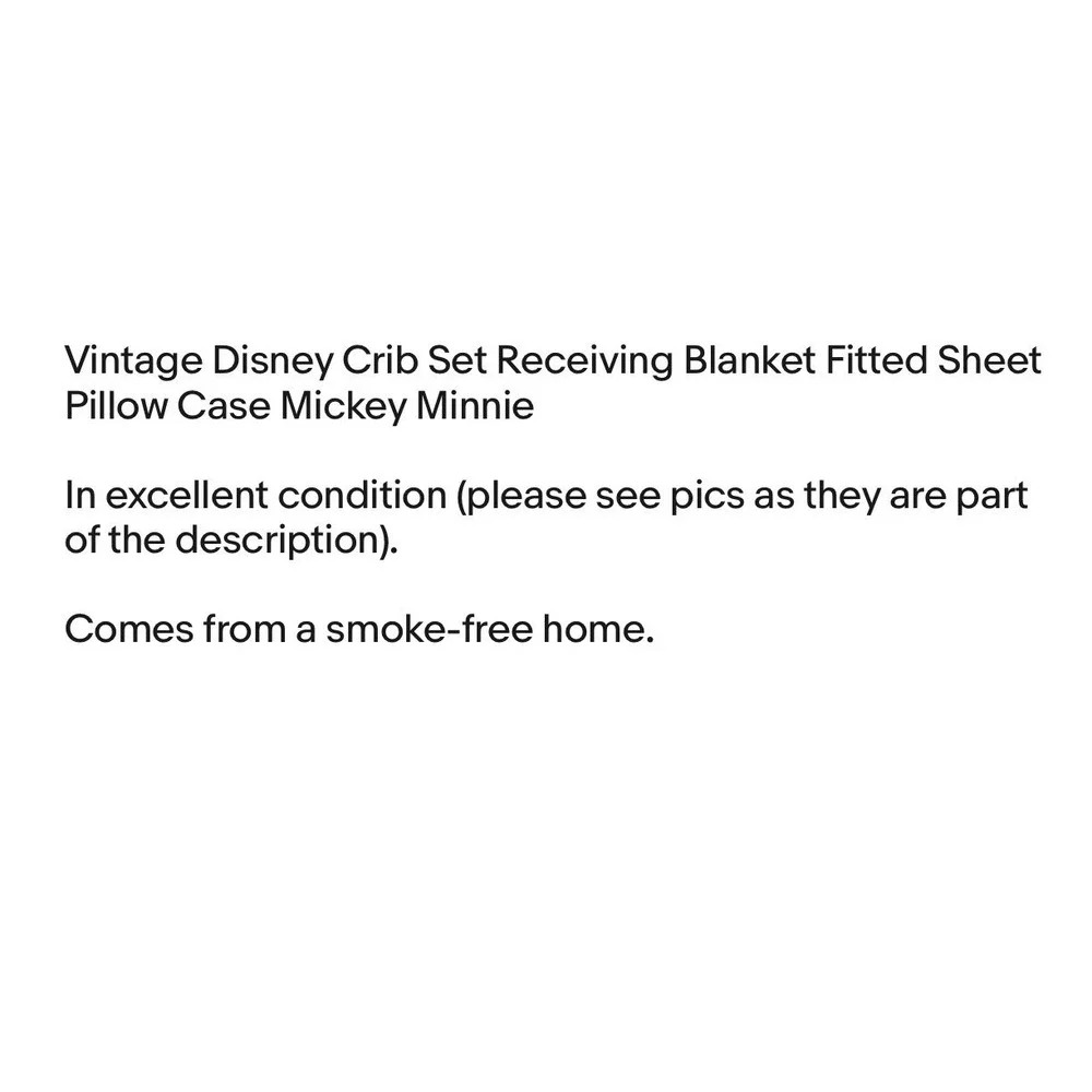 Vintage Disney Crib Set Receiving Blanket Fitted Sheet Pillow Case Mickey Minnie